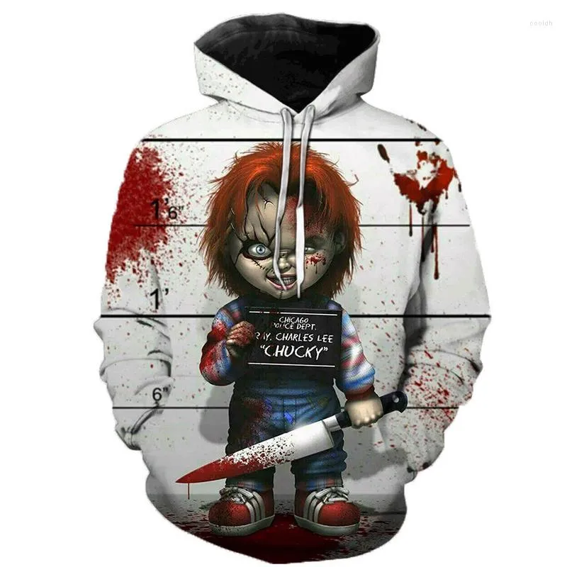 Felpe con cappuccio da uomo Film horror Chucky Style Uomo Moda di marca Felpe con motivo di stampa 3d Autunno manica lunga Hip Hop Pullover Plus Size