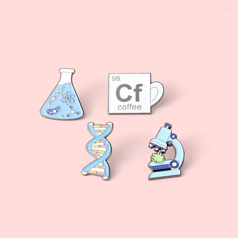 Brosches 4st/Set Science Series Emamel Pins Cute Microscope Beaker DNA Structure Coffee Cup Experimental Tool Clothes Decoration Gift