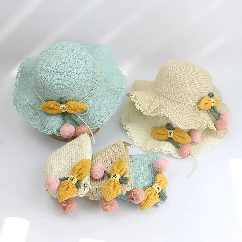 Hats Summer Girsl Flower Straw Hat Kids with torebka na zewnątrz pieszo plażowa pokomowa czapka dziecięca damor panama gorras