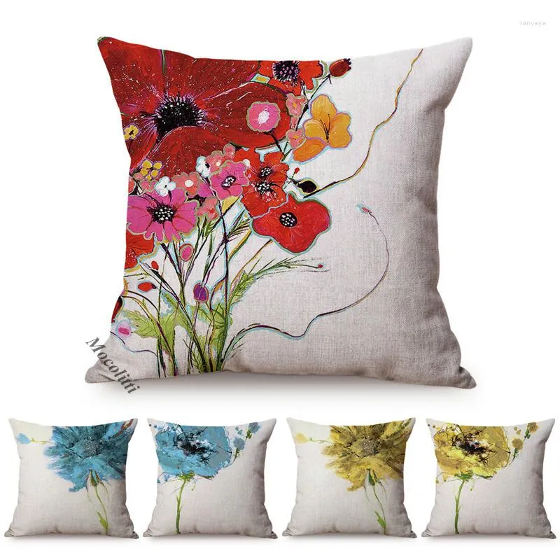 Pillow Nordic Bouquet Blossom Sketch Works Decorative Sofa Throw Case Turquoise Daisy Graffiti Art Room Bed Square Cover