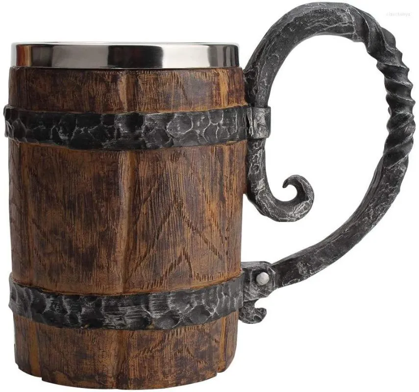 Mugs Wooden Barrel Beer Mug Bucket Shaped Drinkware With Handle Stainless Steel Double Wall Cocktail For Bar Restaurant