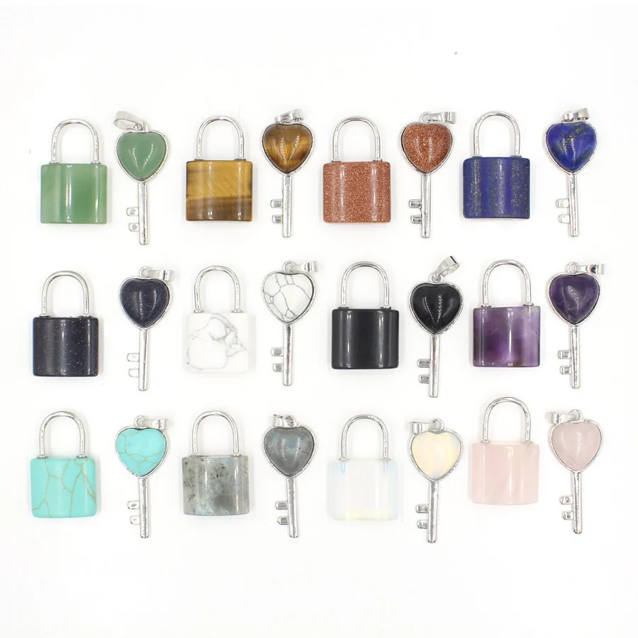 Natuurlijke edelsteen Key Lovers Lock ketting Hangers Sieraden Kraag Set Fashion Accessoires Groothandel BH016