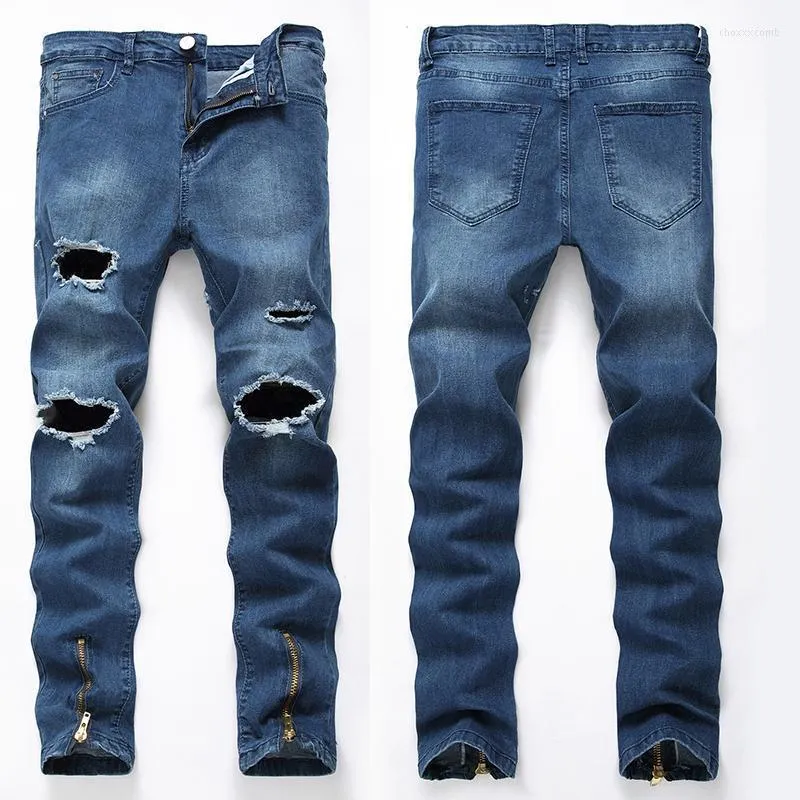 Herren-Jeans, Herren-Markenmode, Denim, zerrissenes Loch, gerades Bein, Hose, neueste Batikfärbung