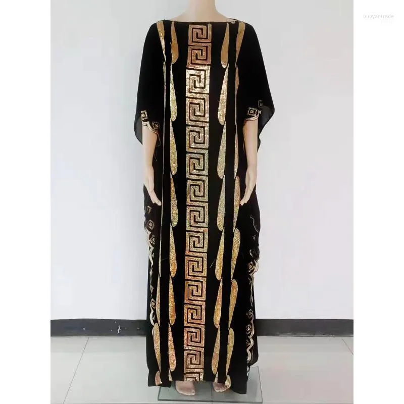 Etniska kläder 2 stycken Set Lady Long Dress Women O Neck Short Sleeve Loose 2022 Fashion Maxi Silk Sequin African