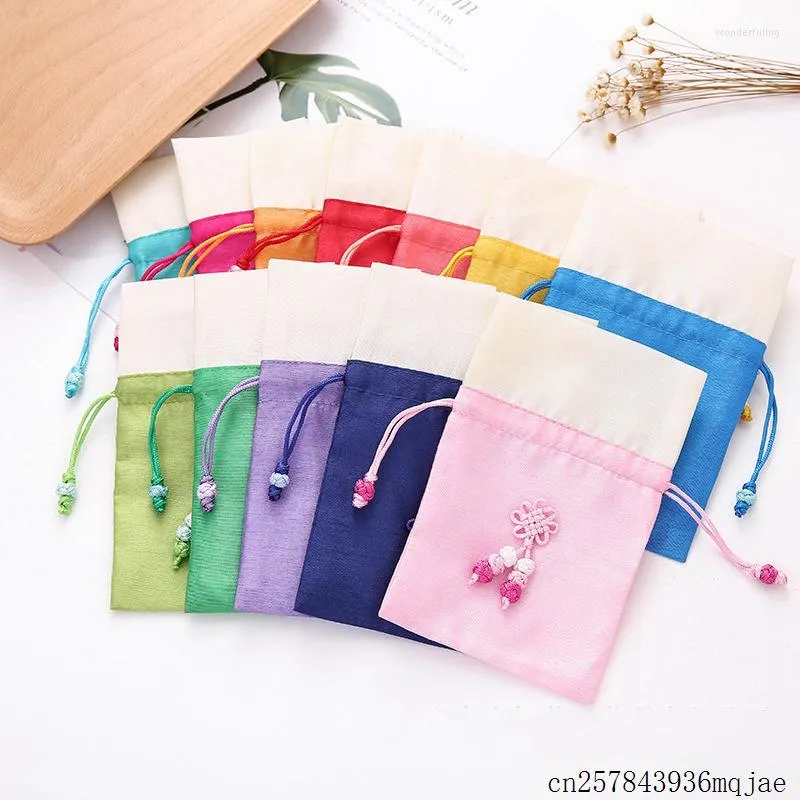 Gift Wrap 50 Pcs Chinese Knot Bags Drawstring Silk Fabric Packaging Pouch Storage Pocket Sachet Patchwork Organza
