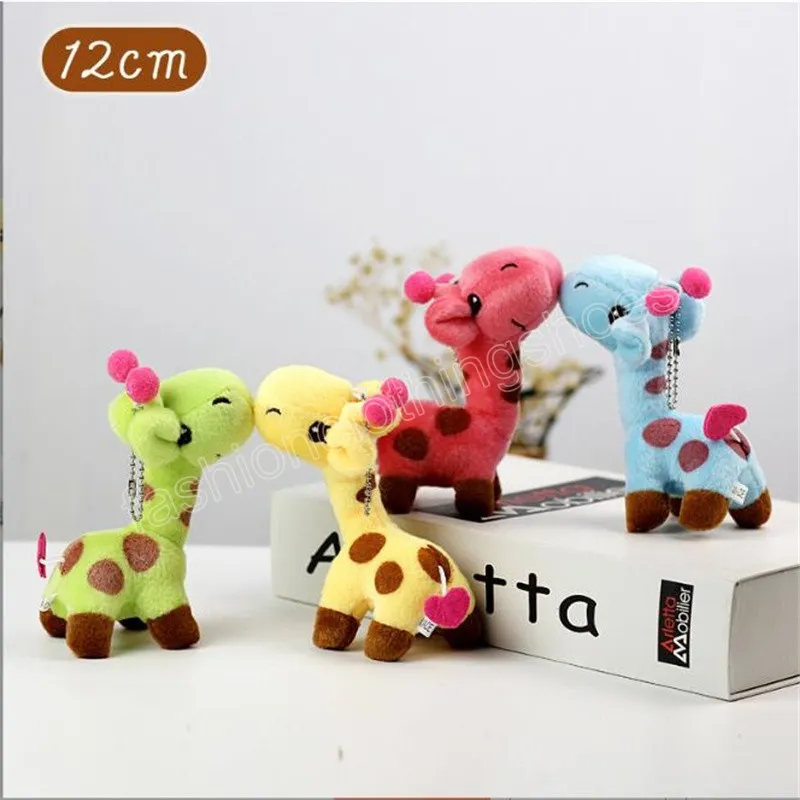 Porte-clés en peluche girafe 12CM, jouets mignons, couleur bonbon, cerf, pendentif en peluche, petite poupée animale de mariage, cadeau de noël