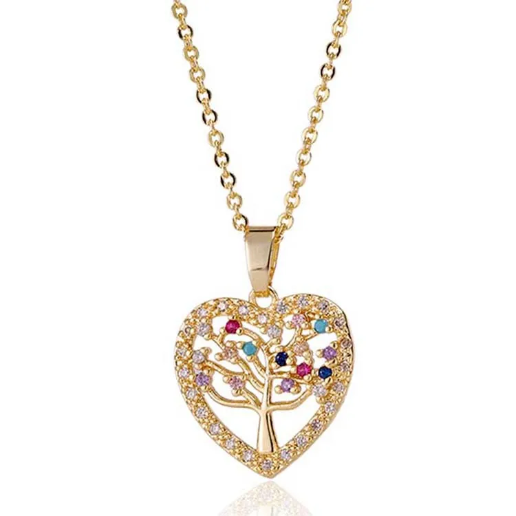 Pendentif Colliers Gravé Zircon En Forme De Coeur Ornent L'arbre De Vie À La Mode Mariage Saint Valentin Cadeaux Drop Livraison 2022 18Xhq