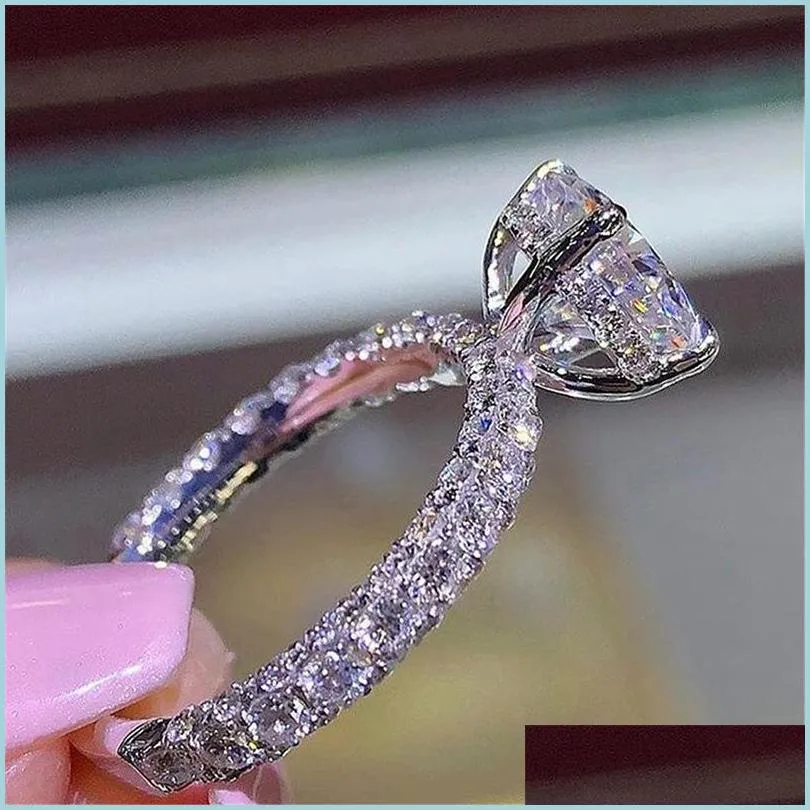Band ringar kvinnor diamantring romantisk zirkon lysande rund sten bröllop brud mode smycken förlovningsringar för kvinnor släpp de dh4el
