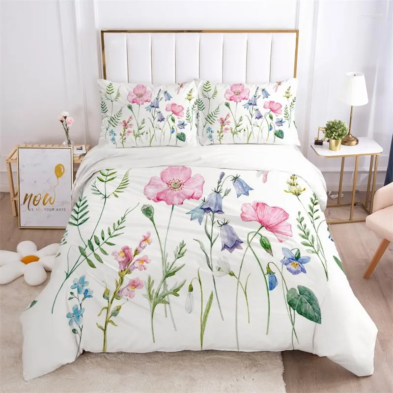 Bedding Sets Floral Leaves Set Microfiber Butterfly Duvet Cover Lotus Flowers Comforter Full King For Kids Adults Bedroom Decor