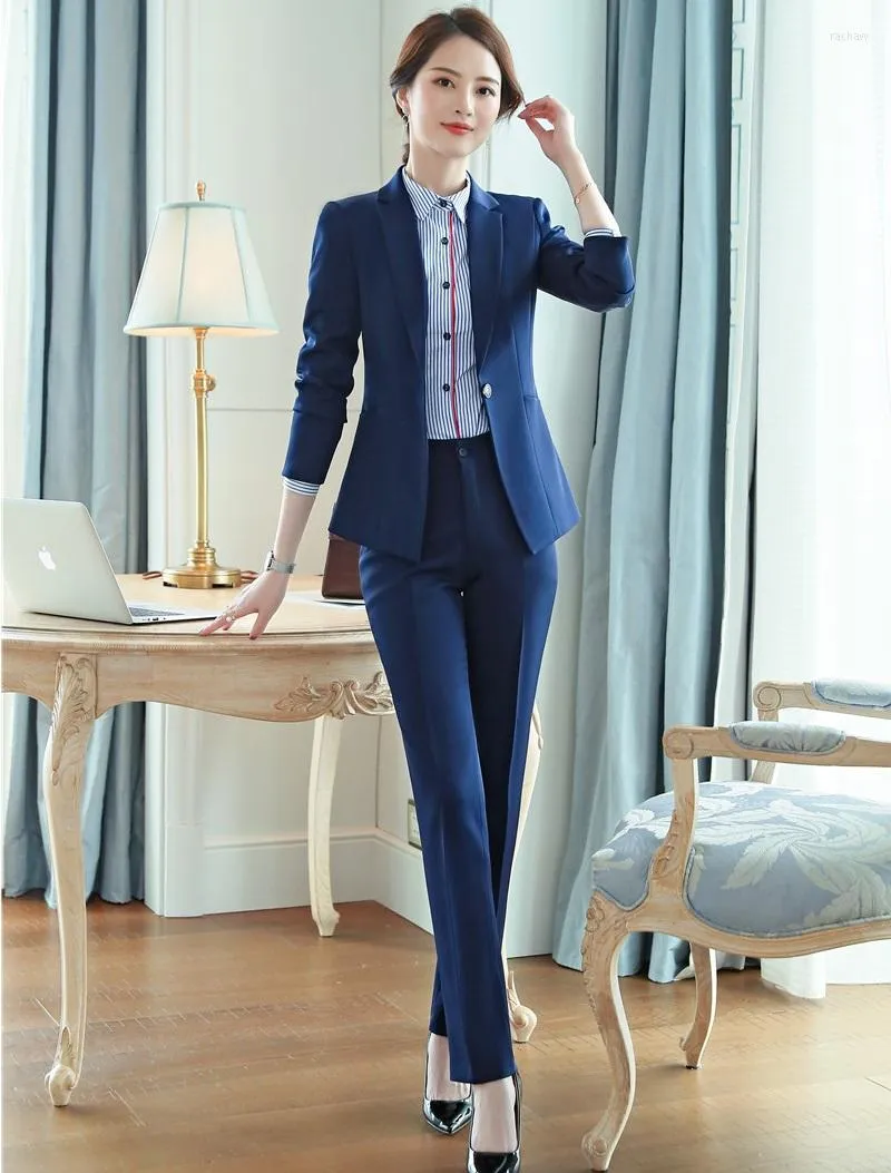 Pant Suit Formal Ladies Navy Blue Blazer Women Business Suits With