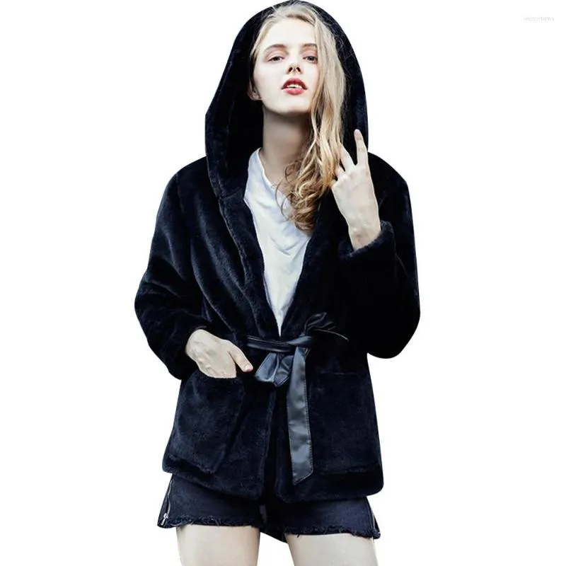 Kvinnors p￤ls faux kappa kvinnor vinter jacka mode huva ￶verdimensionerad solid b￤lte varm trend ytterkl￤der kvinnliga rockar outkl￤der abrigos