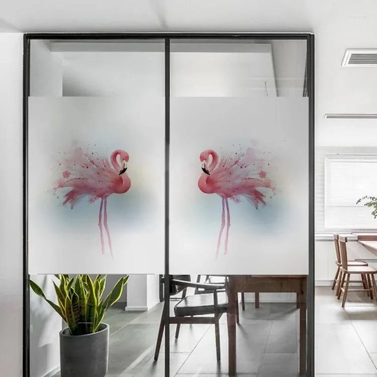 Window Stickers Custom Size Film Poster Static Cling Frosted Home Decor Glass For Bathroom Living Room Kitchen Flamingo