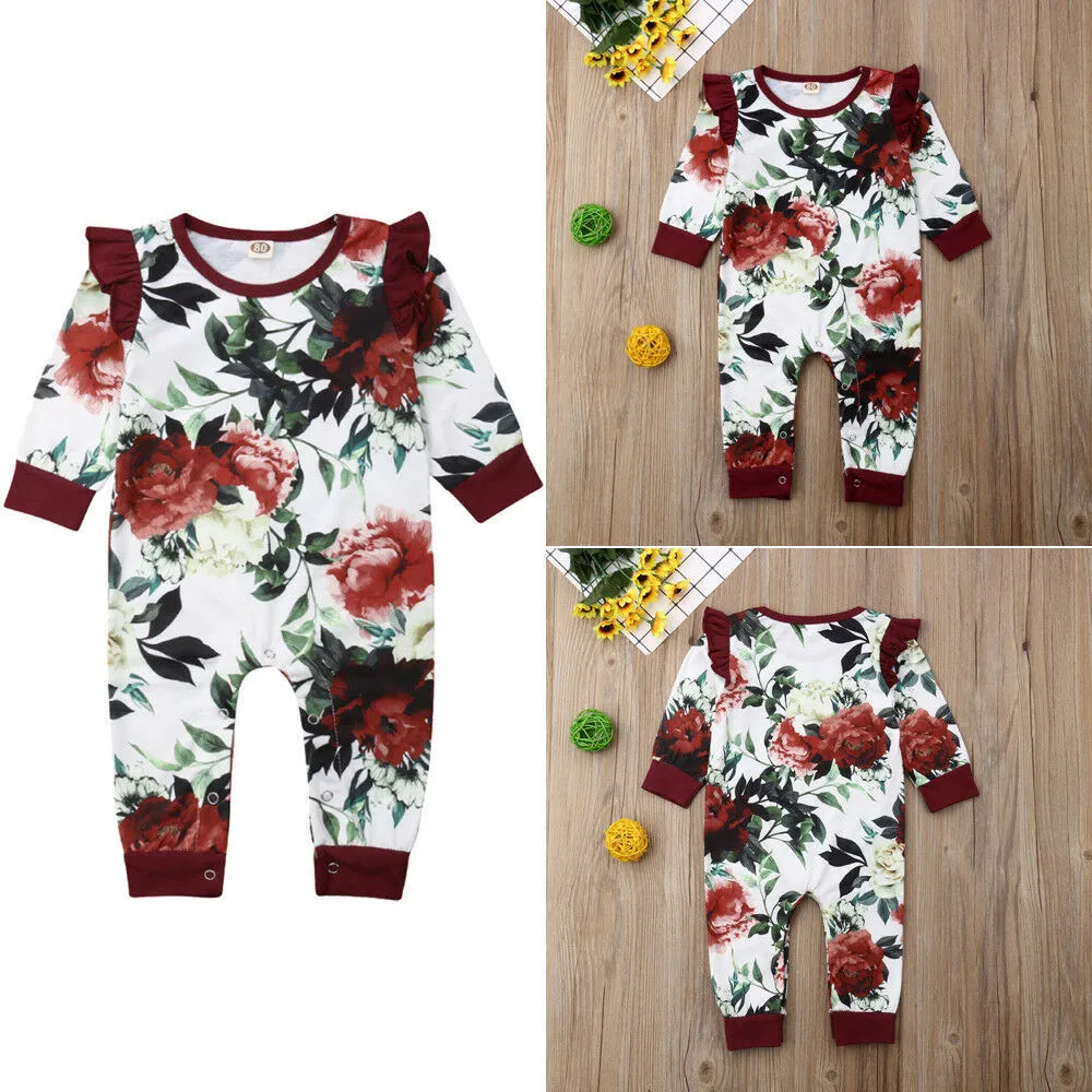 Rompers Pudcoco Girl Salpsuits Au Born Baby Floral Rodper Jumpsuit Roupos Roupos de 0-24m 221018