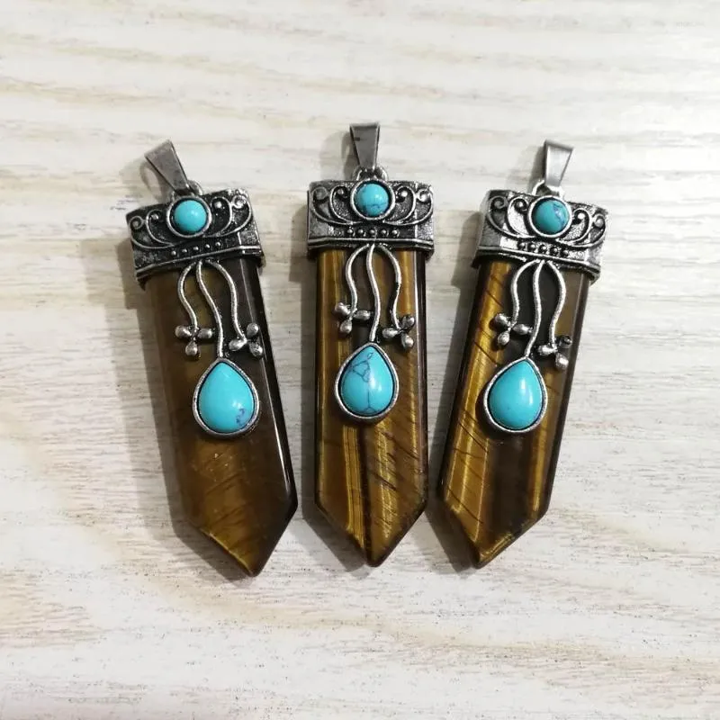 Подвесные ожерелья мода Retro Reiki Natural Tiger Eye Stone Shone Swordants Мятники для ювелирных изделий для ожерелья.