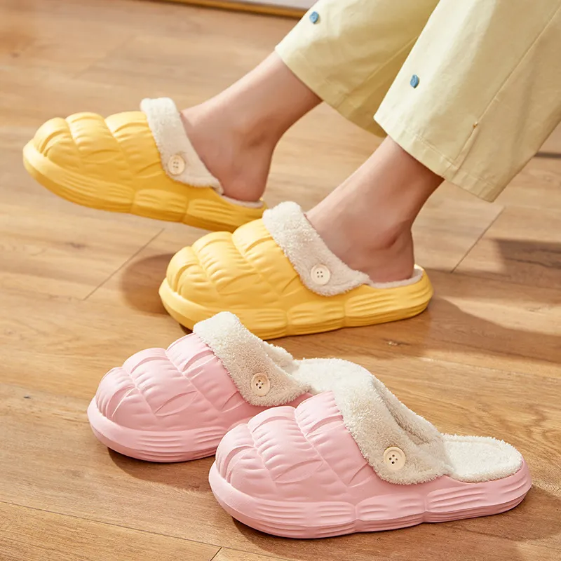 Winter Frauen Pelz Schuhe Puff Abnehmbare Slipper Wasserdichte Warme Plüsch Haushalt Gleitet Indoor Hause Dicke Sohle Nicht-Slip Hausschuhe 2023