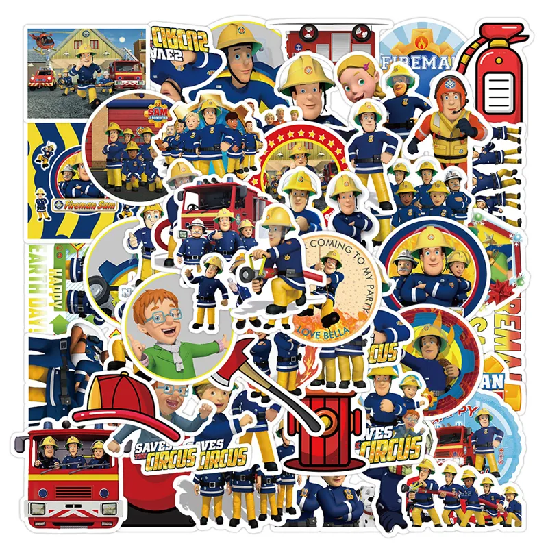 50 Pcs Anime Pompier Sam autocollants Enfants sécurité éducation animation Graffiti Enfants Jouet Planche À Roulettes voiture Moto Vélo Autocollant Stickers En Gros