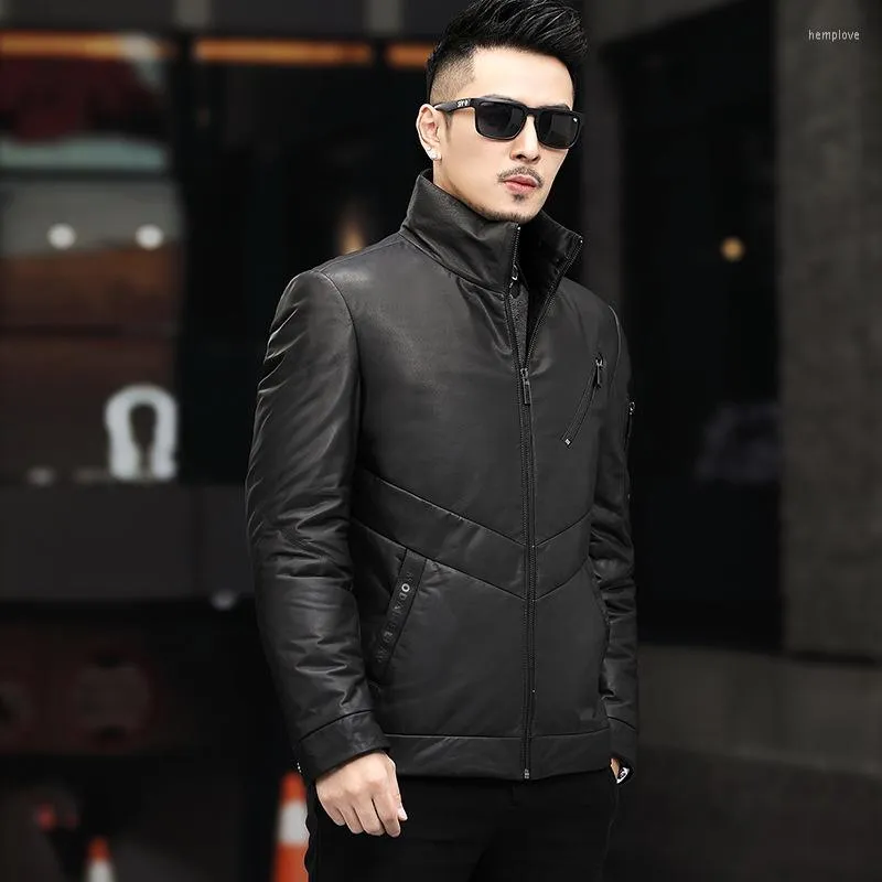 Männer Unten Dicke Marke Echtes Leder Jacke Männer Winter Warm Stehkragen Business Mantel Luxus Schwarz Dünne Beiläufige Kurze