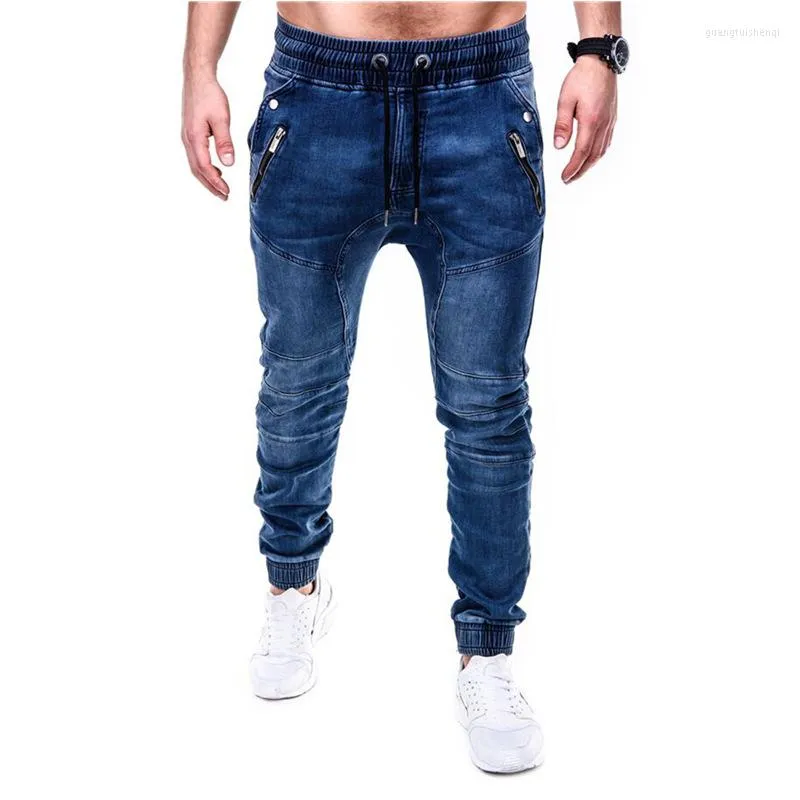 Herr jeans män mode tvättade arbetskläder vårens höstsportbyxor multi ficka casual mens street slitage denim