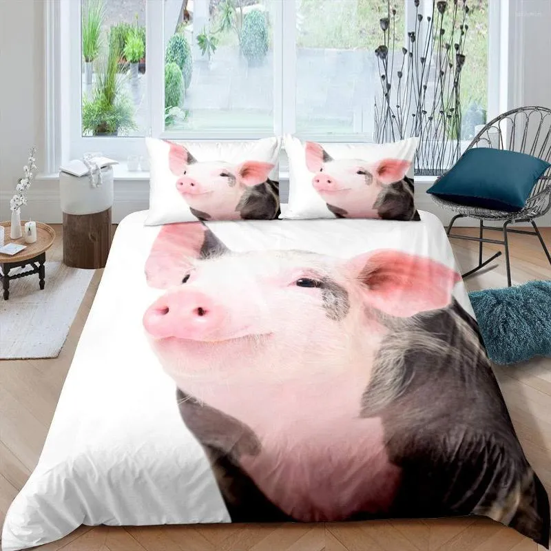 Bedding Sets Pig Duvet Capa Conjunto fofo King Size Zoo Quilt Happy Farm Animal Consold com fechamento de zíper para criança