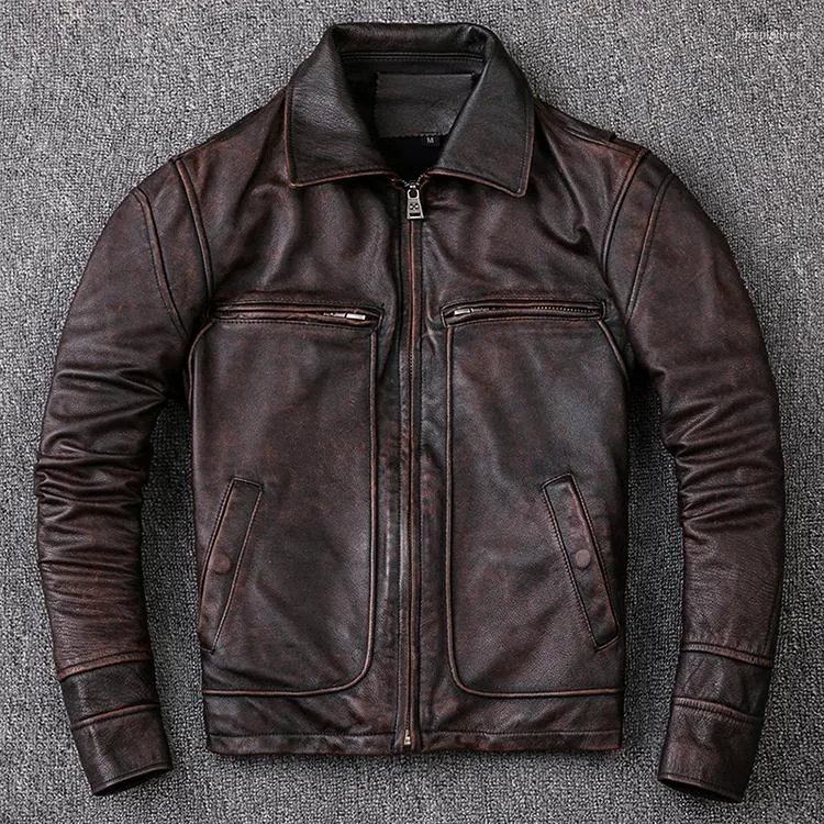 Vintage Style Mens Cowhide Bike Leather Jackets For Motorcycle And