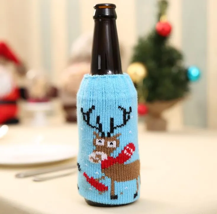 christmas knitted wine bottle cover party favor xmas beer wines bags santa snowman moose beers bottles covers SN4896