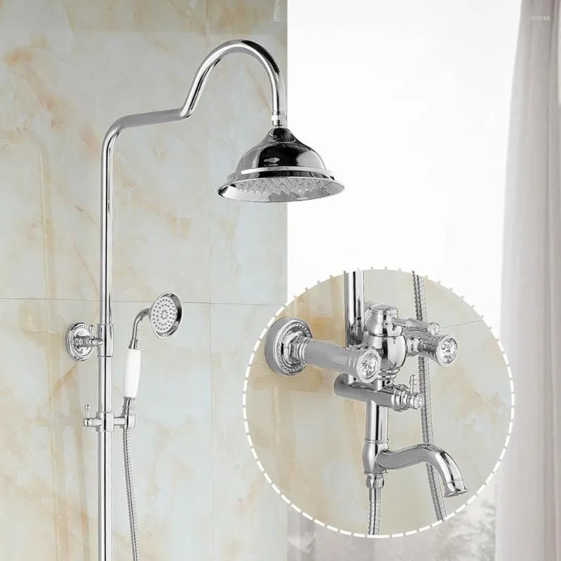 Bathroom Shower Sets Fashion Faucets Brass Chrome Faucet Round Tube Single Handle Top Rain With Slide Bar Wall Water Mixer Tap 877907