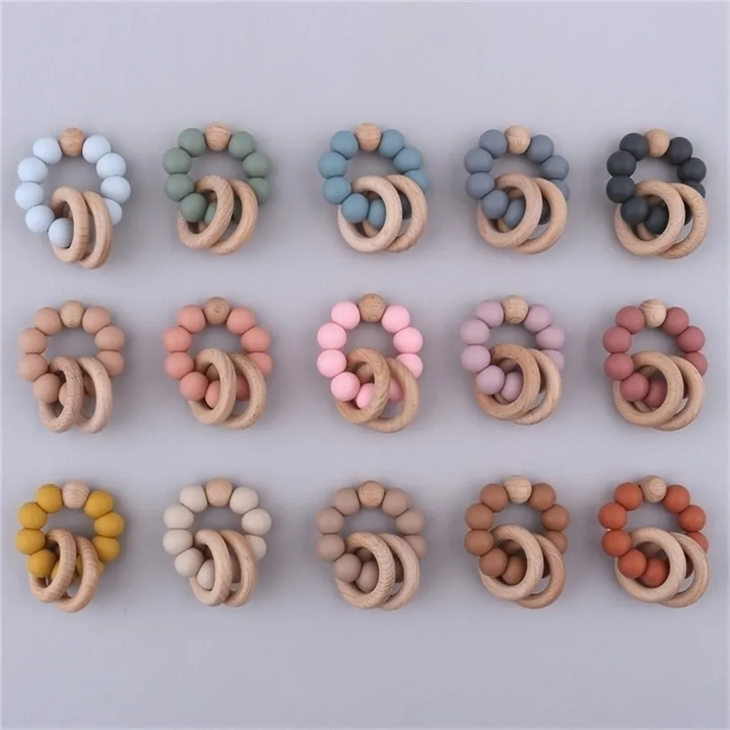 Baby Health Nursing Bracelets Teether Baby Toys Silicone Beads Wooden Ring Teething Wood Rattles Fidget Toys born Accessories 220815