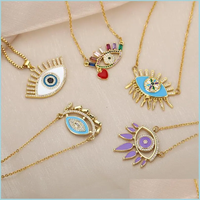 Pendant Necklaces Pendant Necklaces Vintage Crystal Demon Eye Necklace For Women Mticolor Enamel Heart Fashion Creativity Jewelry Gi Dhh1E