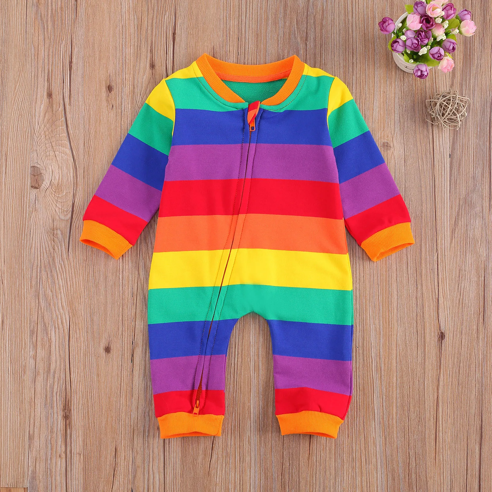 Pagliaccetti Citgeett Autunno 0-24M Infantile Neonate Ragazzi Arcobaleno Colore A righe Manica lunga Cerniera Pagliaccetto Vestito Abiti primaverili 221018