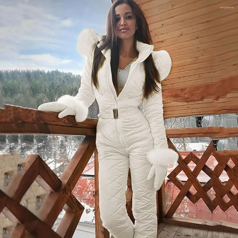 Combinaison de ski une pièce à la mode pour femmes décontracté épais hiver chaud femme snowboard combinaison de ski sports de plein air pantalon de ski ensemble costume à glissière