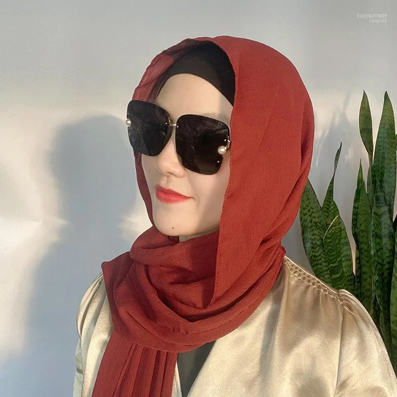 Ethnic Clothing 10pcs/Lot Crinkle Cotton Hijab Scarf Wrap Malaysia Solid Color Shawls Headband Muslim Hijabs Headscarf Female Foulard