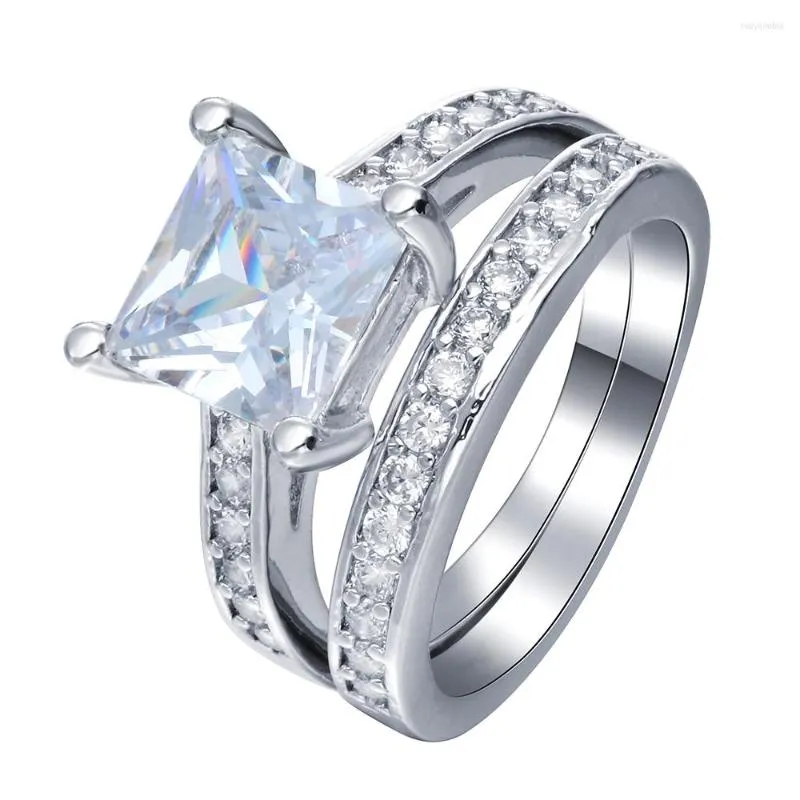 Wedding Rings Vintage Silver Compated Promise Sets Fashion Large Square Zirkon Jewelry Gift Princess Engagement Ring For Women