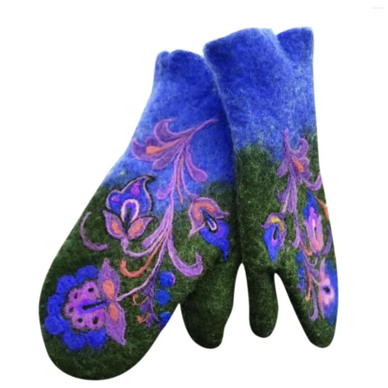 Пять пальцев перчатки женское зимнее разноцветные вышитые рождественские рукавицы теплый отпечаток моды
