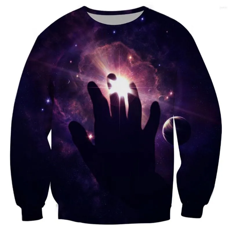 Herrtr￶jor Cloudstyle 3D Mysterious Starry Sky Sweatshirts Men gothic m￶rka universum Pullovers o-hals polyester sweatshirt l￥ng￤rmad