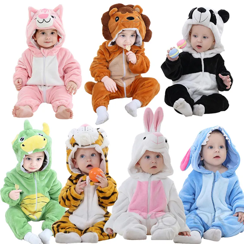 Rompers Baby Winter Costume Flannel for Girl Boy Toddler Infant Clothes Kids Overall Animals Panda Tiger Lion Unicorn Ropa Bebe 221018