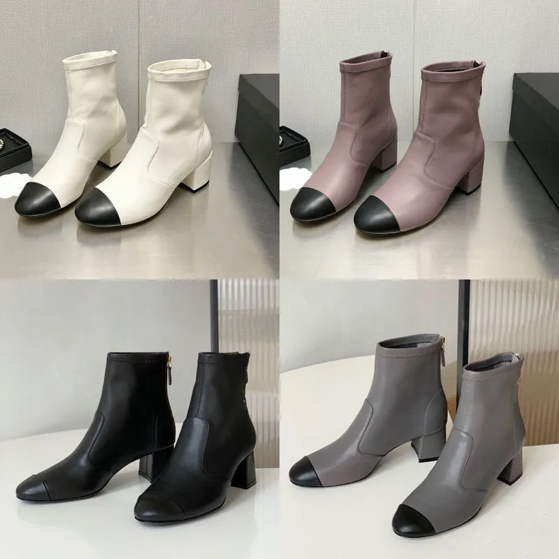 2023 Femmes Designer Tête ronde Martin Bottes de luxe Mode Cuir Couleur Solide Botte courte Automne Hiver Lady Beaucoup de collocation Derrière la fermeture à glissière Semelles épaisses Chaussures Taille 39