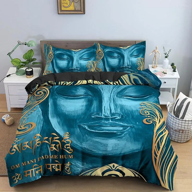 Bedding Sets Family Buddha Set Mandala Quilt Cover Luxury Twin King Size Bed Bohemian Bedclothes 2/3 Pcs With Pillowcase Golden