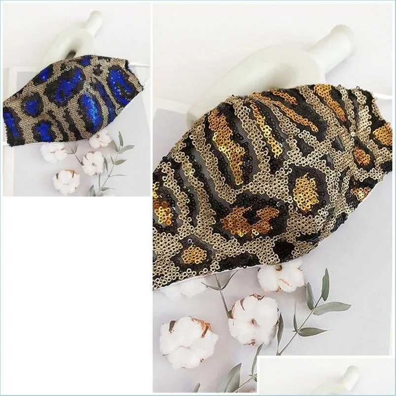 Tasarımcı Maskeler Leopar Baskı Sequin Yüz Maskesi Anti Pus Solunum Maskarilla Lady Sun Koruma Dekorasyon Damlası Dhody