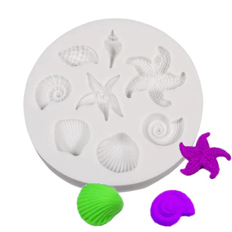 Thème marin gâteau fondant moule en silicone outils de gâteau coquillage conque étoile de mer poisson sous la mer style pâtisserie moules de cuisson pour biscuits bonbons 1223367