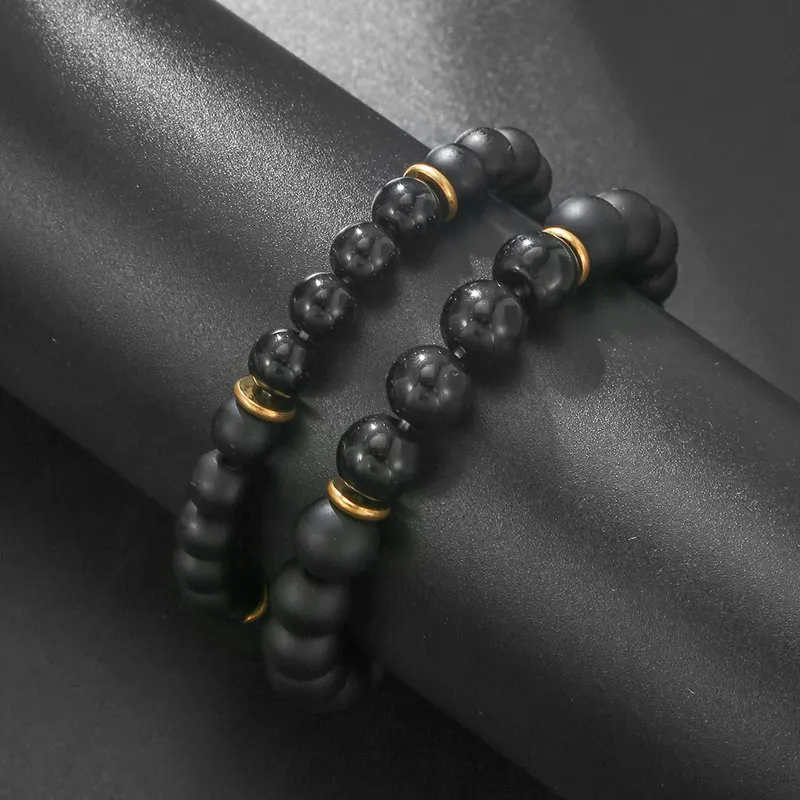 Natural Stone Strands Beaded Elastic Charm Bracelets Handmade For Women Men Lover Yoga Gold Plated Jewelry