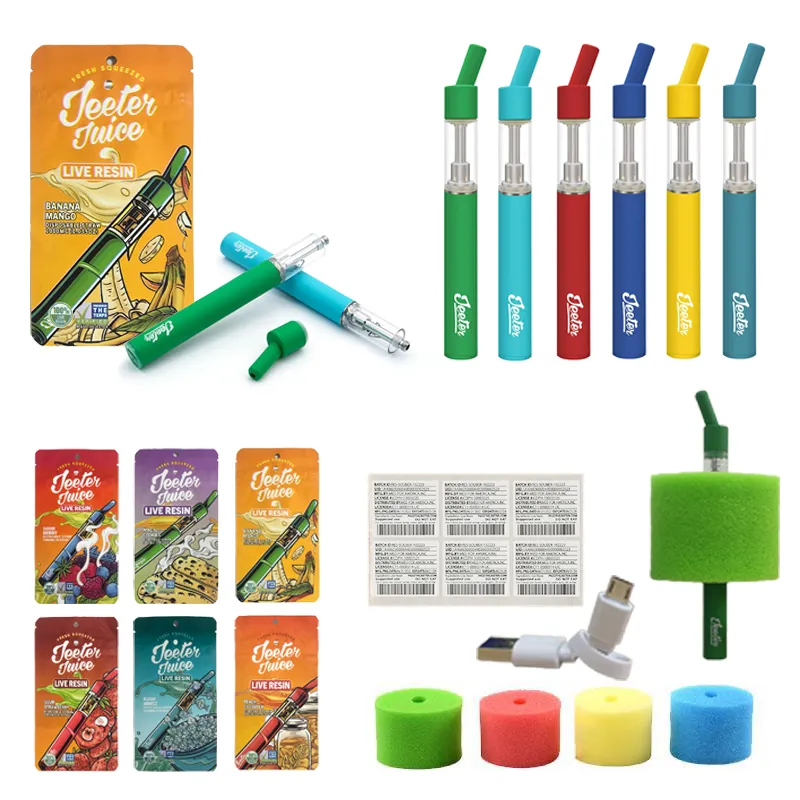 Jeeter Juice Screw-in Disposable E-cigarettes Vape Pen 7 Colors 23 strains 350mAh Battery Rechargeable 0.8ml Empty Carts With Childproof Gift Bag Packaging