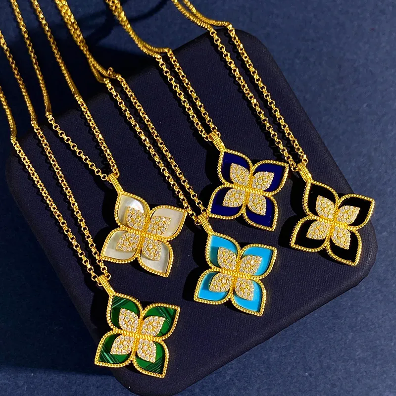 Marka designerka koniczyna Naszyjniki dla kobiet złoto słodki 4 liście Kwiat elegancki urok Choker Naszyjnik z kryształową biżuterią diamentową