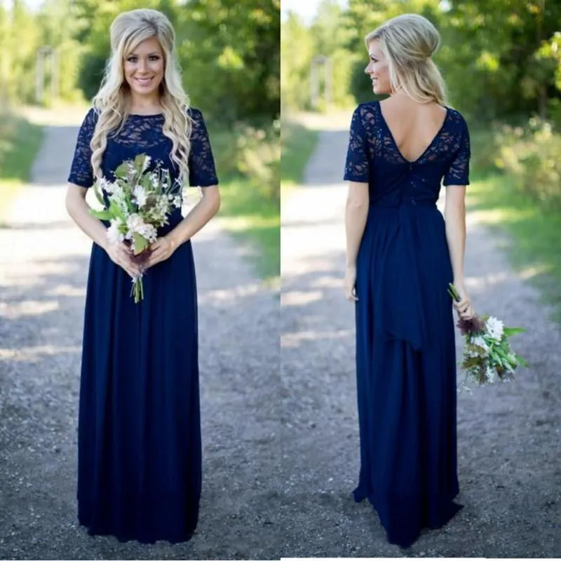 navy blue long country style bridesmaid dresses 20 Navy Blue Chiffon Mismatched A-line Long Bridesmaid Dresses, CB0072 main image 0