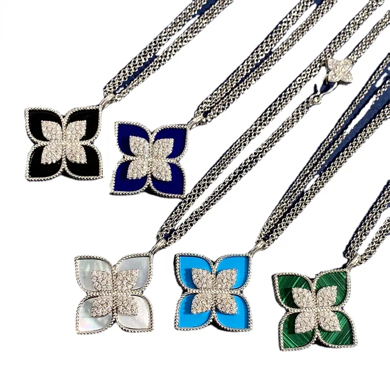Collier Pendentif Trèfle à 4 Feuilles En Cristal Zircon - Chaîne Dorée 45-50cm - Neuf Avec étiquettes