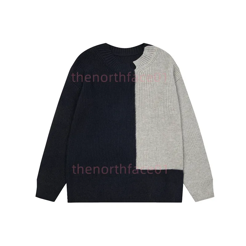 Womens Fashion Color Matching Sweater Mens Round Neck Sweater Knitted Jumper High Street Couples Outside Clothing Asian Size S-XL