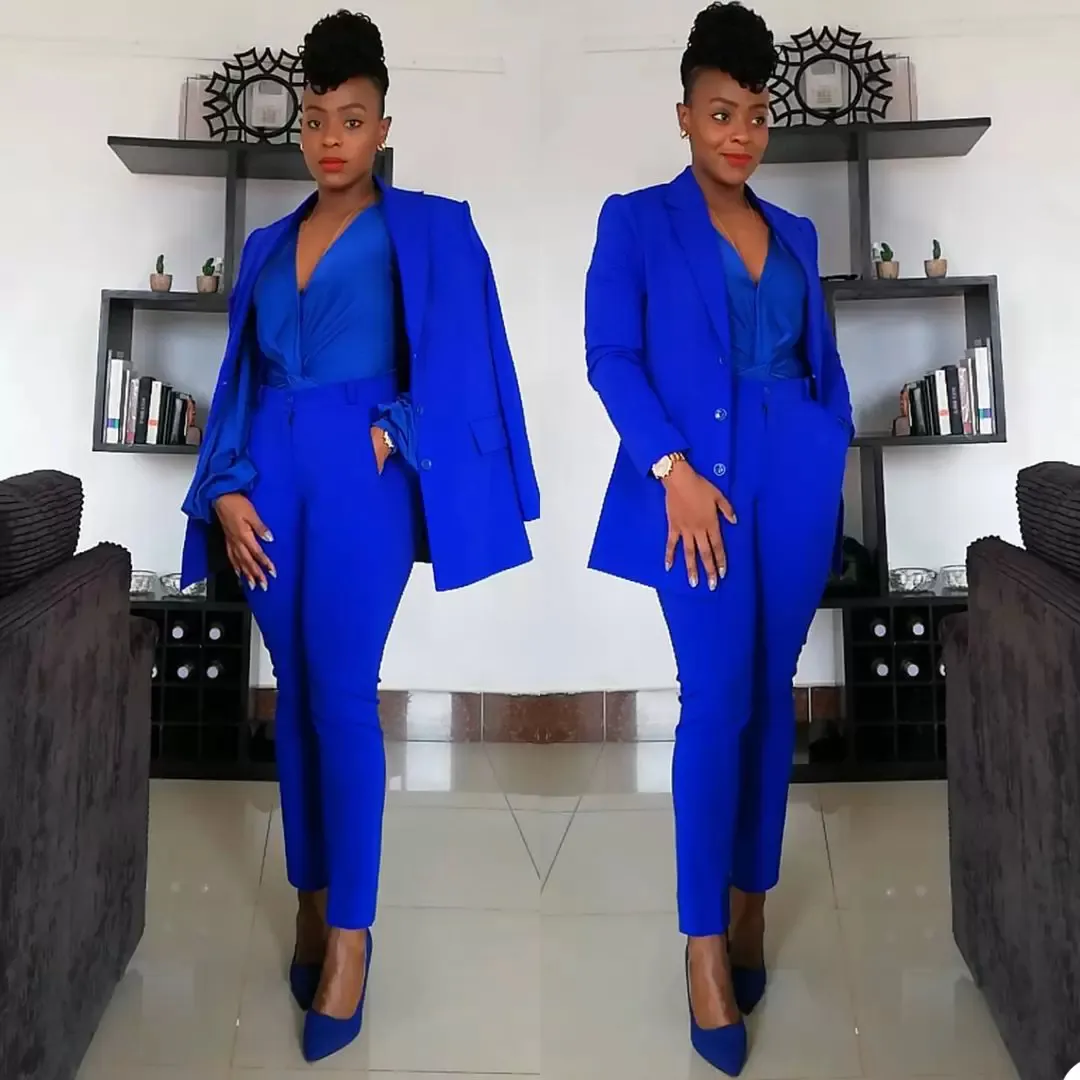 Royal Blue Slim Fit Mother Of Bride Pantsuits Set Jacket And Pants