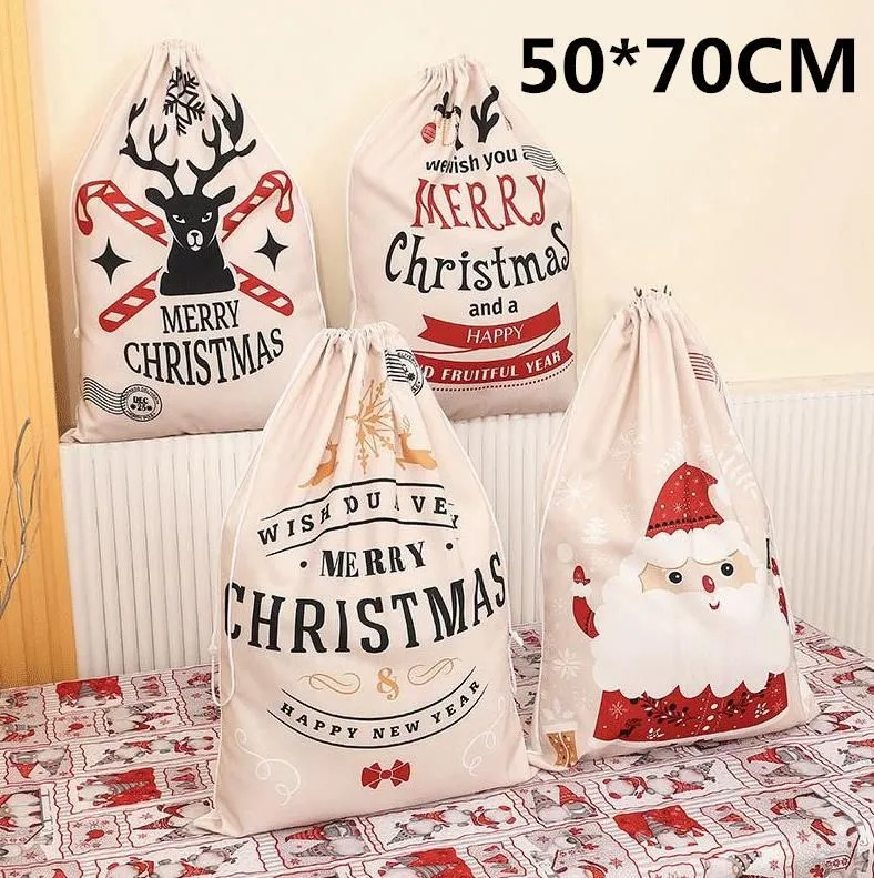 50X70CM Decorazioni natalizie Regalo con coulisse Tela Grande sacchetto regalo di Babbo Natale