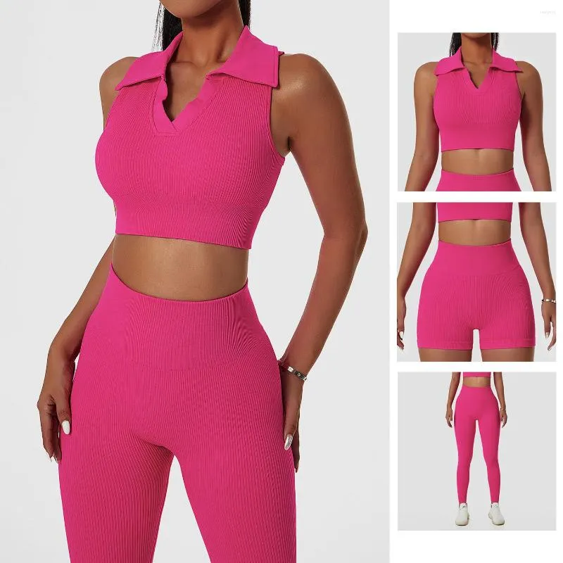 Set attivi Set da yoga senza cuciture Completi da allenamento a costine Tuta da donna da palestra in 2 pezzi per tuta da leggings con reggiseno sportivo fitness