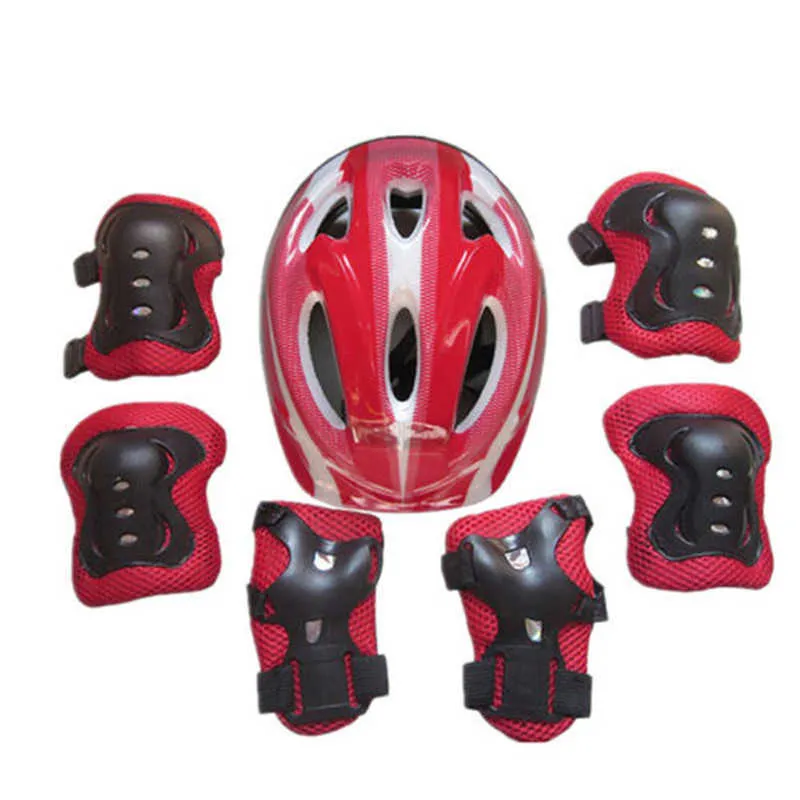 Capacetes de ciclismo 2021 Novos estilos 7pcs meninos Protect Helmet Knee Cotonete Padrechas de pulso para bicicleta de skate L221014