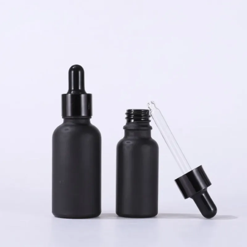 5 ml 10 ml 15 ml 20 ml 30 ml 50 ml 100 ml Flacon compte-gouttes en verre noir mat avec couvercle noir